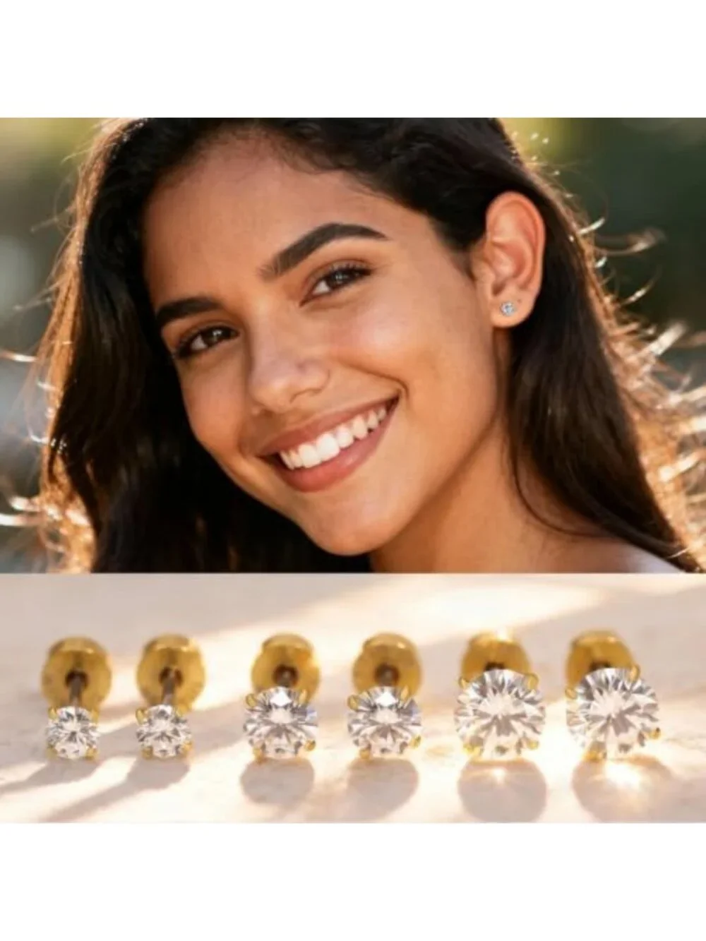 Elegant Moissanite Stud Earrings - 3 Pairs Titanium Screw Back Jewelry Set